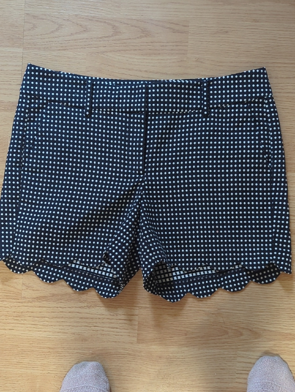 Ann Taylor Black and White Polka Dot Scallop Hem High-Waist Shorts